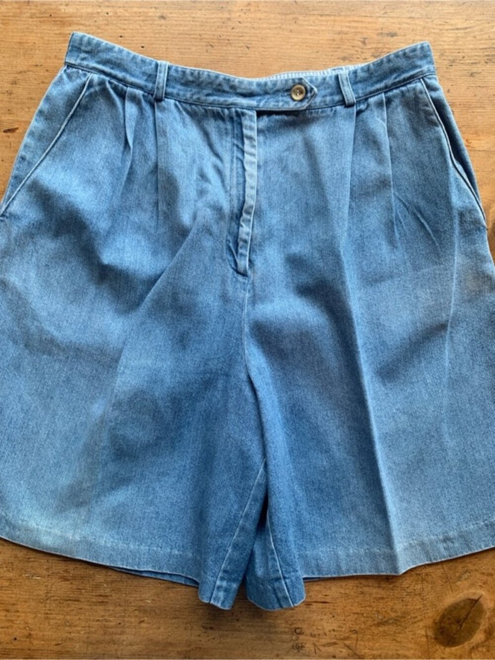 Blue Pleated Denim Bermuda Shorts